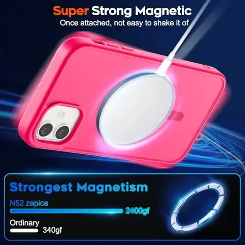 zapica iPhone 11 uchun magnitli telefon qutisi, [MagSafe bilan mos] [Harbiy darajadagi tushishdan himoya] yarim shaffof mat zarbga chidamli tirnalishga qarshi telefon qutisi, toʻq pushti - 3