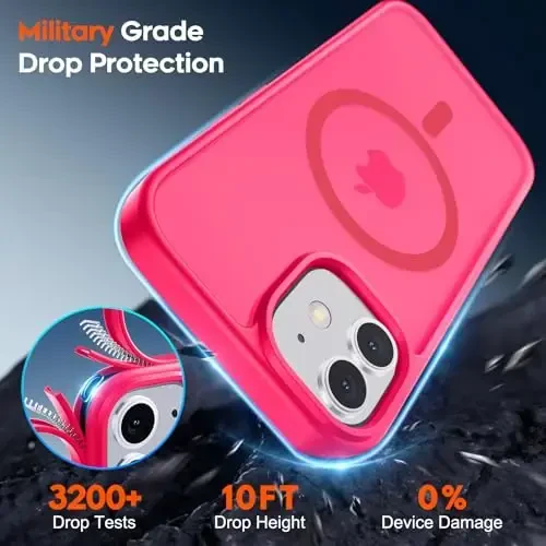 zapica iPhone 11 uchun magnitli telefon qutisi, [MagSafe bilan mos] [Harbiy darajadagi tushishdan himoya] yarim shaffof mat zarbga chidamli tirnalishga qarshi telefon qutisi, toʻq pushti - 5