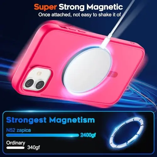 zapica iPhone 11 uchun magnitli telefon qutisi, [MagSafe bilan mos] [Harbiy darajadagi tushishdan himoya] yarim shaffof mat zarbga chidamli tirnalishga qarshi telefon qutisi, toʻq pushti - 3