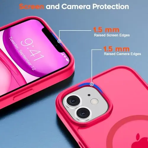 zapica iPhone 11 uchun magnitli telefon qutisi, [MagSafe bilan mos] [Harbiy darajadagi tushishdan himoya] yarim shaffof mat zarbga chidamli tirnalishga qarshi telefon qutisi, toʻq pushti - 6