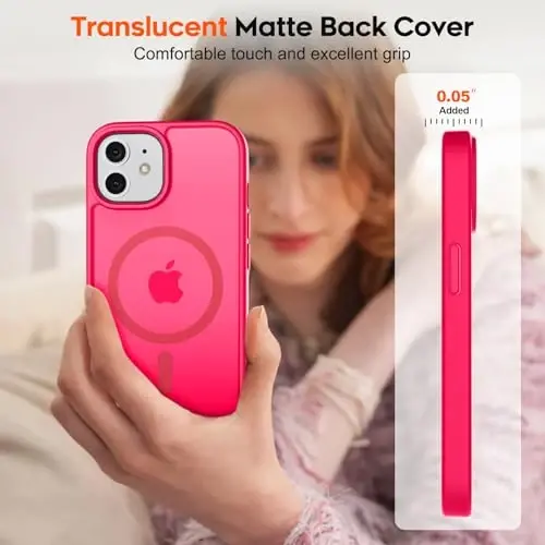 zapica iPhone 11 uchun magnitli telefon qutisi, [MagSafe bilan mos] [Harbiy darajadagi tushishdan himoya] yarim shaffof mat zarbga chidamli tirnalishga qarshi telefon qutisi, toʻq pushti - 7