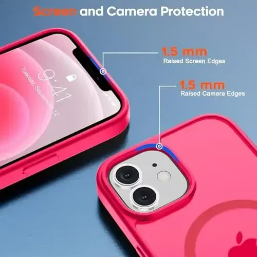 zapica iPhone 12 Case & iPhone 12 Pro Case uchun magnitli g'ilof, [MagSafe bilan mos] [Harbiy darajadagi tushishdan himoya] Yarim shaffof matli zarbga chidamli tirnalishga qarshi telefon qopqog'i, To'q pushti - 6