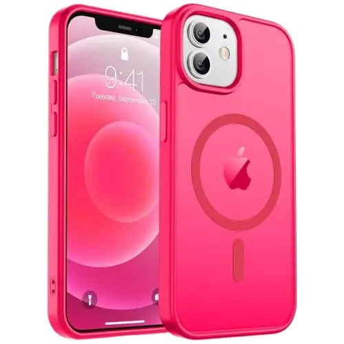 zapica iPhone 12 Case & iPhone 12 Pro Case uchun magnitli g'ilof, [MagSafe bilan mos] [Harbiy darajadagi tushishdan himoya] Yarim shaffof matli zarbga chidamli tirnalishga qarshi telefon qopqog'i, To'q pushti - 1