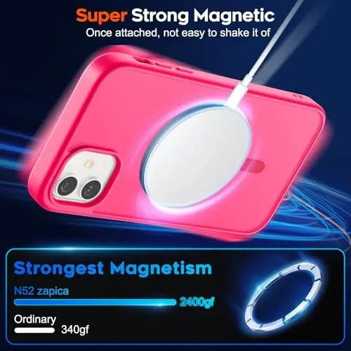 zapica iPhone 12 Case & iPhone 12 Pro Case uchun magnitli g'ilof, [MagSafe bilan mos] [Harbiy darajadagi tushishdan himoya] Yarim shaffof matli zarbga chidamli tirnalishga qarshi telefon qopqog'i, To'q pushti - 3