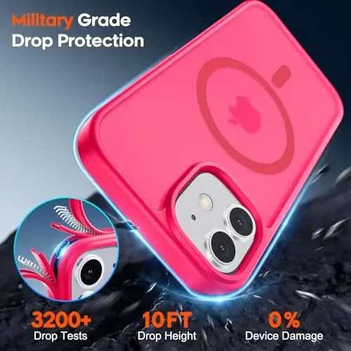 zapica iPhone 12 Case & iPhone 12 Pro Case uchun magnitli g'ilof, [MagSafe bilan mos] [Harbiy darajadagi tushishdan himoya] Yarim shaffof matli zarbga chidamli tirnalishga qarshi telefon qopqog'i, To'q pushti - 5