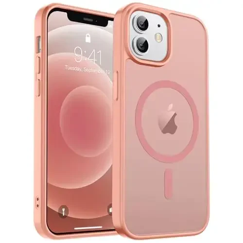 zapica iPhone 12 Case & iPhone 12 Pro Case uchun magnitli g'ilof, [MagSafe bilan mos] [Harbiy darajadagi tushishdan himoya] Yarim shaffof mato zarbga chidamli tirnalishga qarshi telefon qopqog'i, Ochiq pushti - ZAPICA