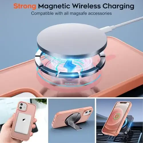 zapica iPhone 12 Case & iPhone 12 Pro Case uchun magnitli g'ilof, [MagSafe bilan mos] [Harbiy darajadagi tushishdan himoya] Yarim shaffof mato zarbga chidamli tirnalishga qarshi telefon qopqog'i, Ochiq pushti - 4