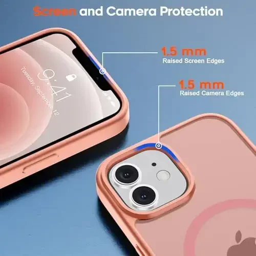 zapica iPhone 12 Case & iPhone 12 Pro Case uchun magnitli g'ilof, [MagSafe bilan mos] [Harbiy darajadagi tushishdan himoya] Yarim shaffof mato zarbga chidamli tirnalishga qarshi telefon qopqog'i, Ochiq pushti - 6