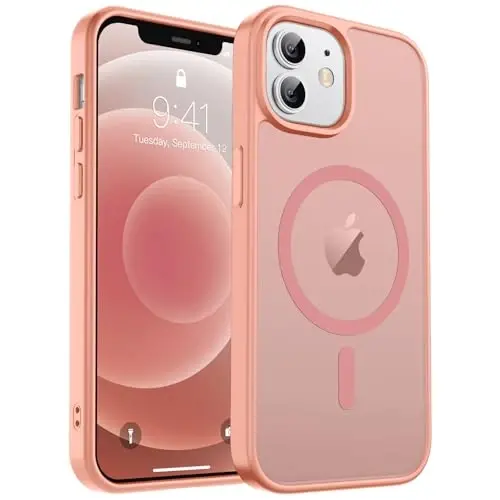 zapica iPhone 12 Case & iPhone 12 Pro Case uchun magnitli g'ilof, [MagSafe bilan mos] [Harbiy darajadagi tushishdan himoya] Yarim shaffof mato zarbga chidamli tirnalishga qarshi telefon qopqog'i, Ochiq pushti 