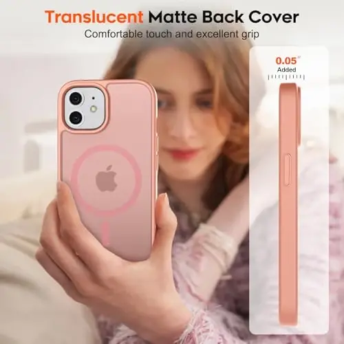 zapica iPhone 12 Case & iPhone 12 Pro Case uchun magnitli g'ilof, [MagSafe bilan mos] [Harbiy darajadagi tushishdan himoya] Yarim shaffof mato zarbga chidamli tirnalishga qarshi telefon qopqog'i, Ochiq pushti - 7
