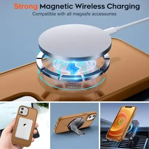 zapica iPhone 12 Case & iPhone 12 Pro Case uchun magnitli gʻilof, [MagSafe bilan mos] [Harbiy darajadagi tushishdan himoya] Yarim shaffof mato zarbga qarshi tirnalishga qarshi telefon qopqogʻi, jigarrang - 4