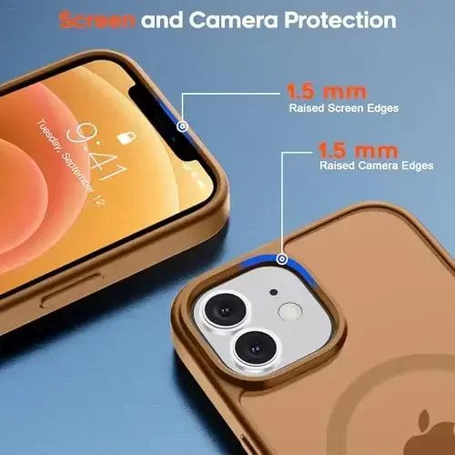 zapica iPhone 12 Case & iPhone 12 Pro Case uchun magnitli gʻilof, [MagSafe bilan mos] [Harbiy darajadagi tushishdan himoya] Yarim shaffof mato zarbga qarshi tirnalishga qarshi telefon qopqogʻi, jigarrang - 6