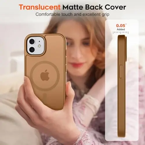 zapica iPhone 12 Case & iPhone 12 Pro Case uchun magnitli gʻilof, [MagSafe bilan mos] [Harbiy darajadagi tushishdan himoya] Yarim shaffof mato zarbga qarshi tirnalishga qarshi telefon qopqogʻi, jigarrang - 7