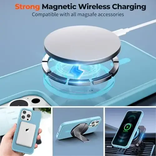 zapica iPhone 12 Pro Max uchun magnitli g‘ilof, [MagSafe bilan mos] [Harbiy darajadagi tushishdan himoya] Yarim shaffof mat zarbga chidamli tirnalishga qarshi telefon g‘ilofi, och ko‘k - 3