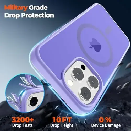 zapica iPhone 12 Pro Max uchun magnitli g‘ilof, [MagSafe bilan mos] [Harbiy darajadagi tushishdan himoya] Yarim shaffof mato zarbga chidamli tirnalishga qarshi telefon g‘ilofi, och binafsha - 4