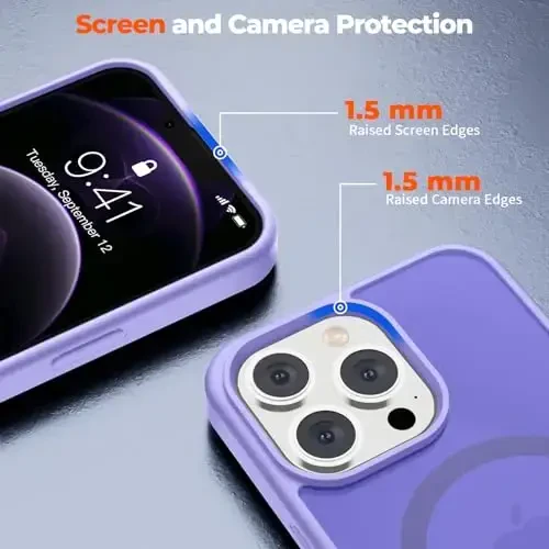 zapica iPhone 12 Pro Max uchun magnitli g‘ilof, [MagSafe bilan mos] [Harbiy darajadagi tushishdan himoya] Yarim shaffof mato zarbga chidamli tirnalishga qarshi telefon g‘ilofi, och binafsha - 5