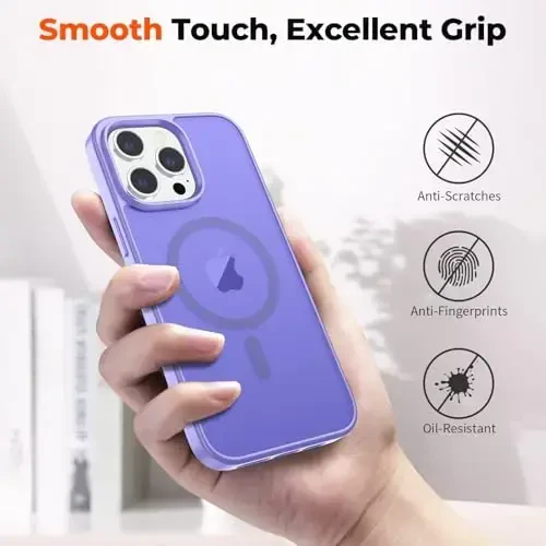 zapica iPhone 12 Pro Max uchun magnitli g‘ilof, [MagSafe bilan mos] [Harbiy darajadagi tushishdan himoya] Yarim shaffof mato zarbga chidamli tirnalishga qarshi telefon g‘ilofi, och binafsha - 6