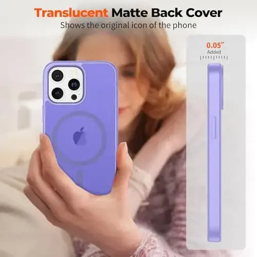 zapica iPhone 12 Pro Max uchun magnitli g‘ilof, [MagSafe bilan mos] [Harbiy darajadagi tushishdan himoya] Yarim shaffof mato zarbga chidamli tirnalishga qarshi telefon g‘ilofi, och binafsha - 7