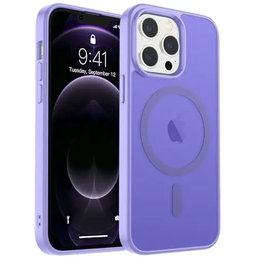 zapica iPhone 12 Pro Max uchun magnitli g‘ilof, [MagSafe bilan mos] [Harbiy darajadagi tushishdan himoya] Yarim shaffof mato zarbga chidamli tirnalishga qarshi telefon g‘ilofi, och binafsha 