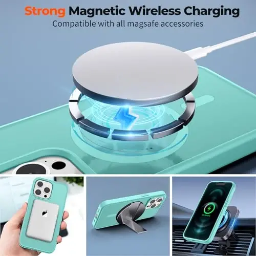 zapica iPhone 12 Pro Max uchun magnitli g‘ilof, [MagSafe bilan mos keladi] [Harbiy darajadagi tushishdan himoya] Shaffof mato zarbga chidamli tirnalishga qarshi telefon g‘ilofi, ko‘k yashil - 3