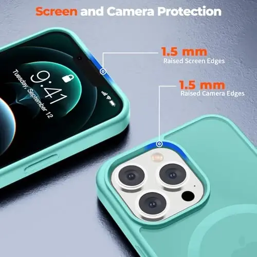 zapica iPhone 12 Pro Max uchun magnitli g‘ilof, [MagSafe bilan mos keladi] [Harbiy darajadagi tushishdan himoya] Shaffof mato zarbga chidamli tirnalishga qarshi telefon g‘ilofi, ko‘k yashil - 5