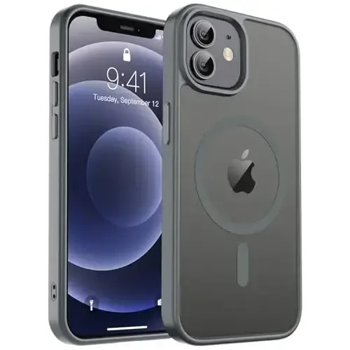 zapica iPhone 12 uchun magnitli g‘ilof va iPhone 12 Pro g‘ilofi, [MagSafe bilan mos] [Harbiy darajadagi tushishdan himoya] Yarim shaffof mato zarbga chidamli tirnalishga qarshi telefon qopqog‘i, to‘q kulrang 