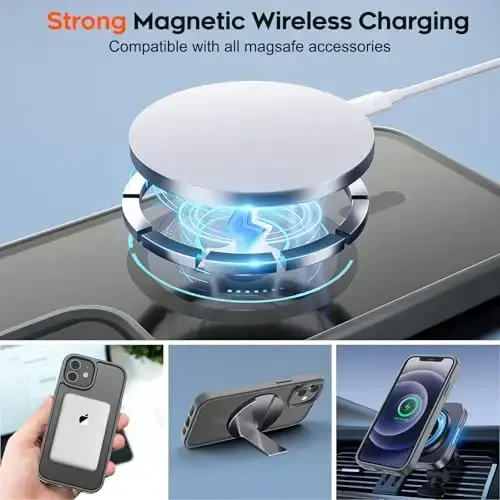 zapica iPhone 12 uchun magnitli g‘ilof va iPhone 12 Pro g‘ilofi, [MagSafe bilan mos] [Harbiy darajadagi tushishdan himoya] Yarim shaffof mato zarbga chidamli tirnalishga qarshi telefon qopqog‘i, to‘q kulrang - 4