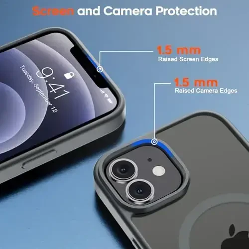 zapica iPhone 12 uchun magnitli g‘ilof va iPhone 12 Pro g‘ilofi, [MagSafe bilan mos] [Harbiy darajadagi tushishdan himoya] Yarim shaffof mato zarbga chidamli tirnalishga qarshi telefon qopqog‘i, to‘q kulrang - 6