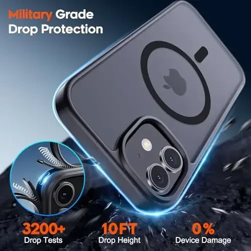 zapica iPhone 12 uchun magnitli gʻilof va iPhone 12 Pro uchun gʻilof, [MagSafe bilan mos] [Harbiy darajadagi tushishdan himoya] Yarim shaffof mato zarbga chidamli tirnalishga qarshi telefon qopqogʻi, qora - 5