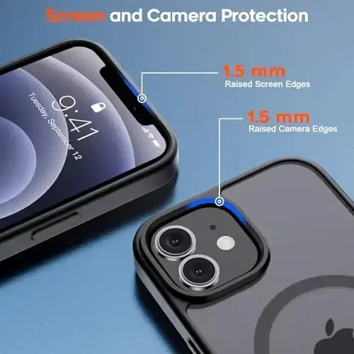 zapica iPhone 12 uchun magnitli gʻilof va iPhone 12 Pro uchun gʻilof, [MagSafe bilan mos] [Harbiy darajadagi tushishdan himoya] Yarim shaffof mato zarbga chidamli tirnalishga qarshi telefon qopqogʻi, qora - 6