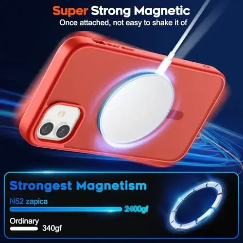 zapica iPhone 12 va iPhone 12 Pro uchun magnitli g'ilof, [MagSafe bilan mos] [Harbiy darajadagi tushishdan himoya] Yarim shaffof mato zarbga chidamli tirnalishga qarshi telefon qopqog'i, qizil - 3