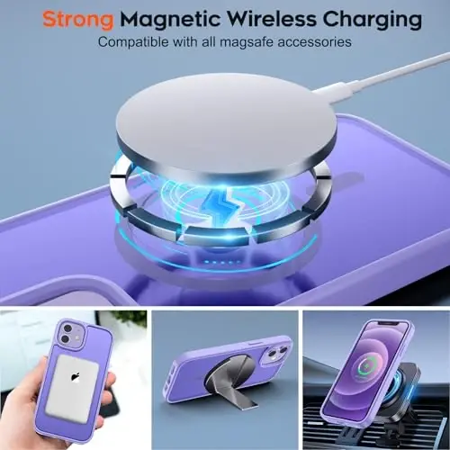 zapica Magnetic for iPhone 12 Case & iPhone 12 Pro Case, [Compatible with MagSafe] [Military Grade Drop Protection] Translucent Matte Shockproof Anti-Scratch Phone Cover, Light Purple - 4