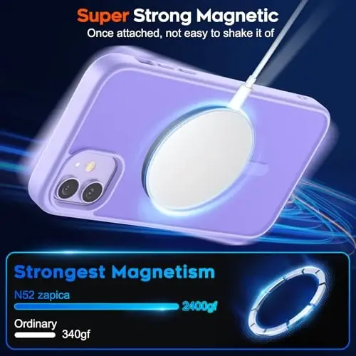 zapica Magnetic for iPhone 12 Case & iPhone 12 Pro Case, [Compatible with MagSafe] [Military Grade Drop Protection] Translucent Matte Shockproof Anti-Scratch Phone Cover, Light Purple - ZAPICA (1)
