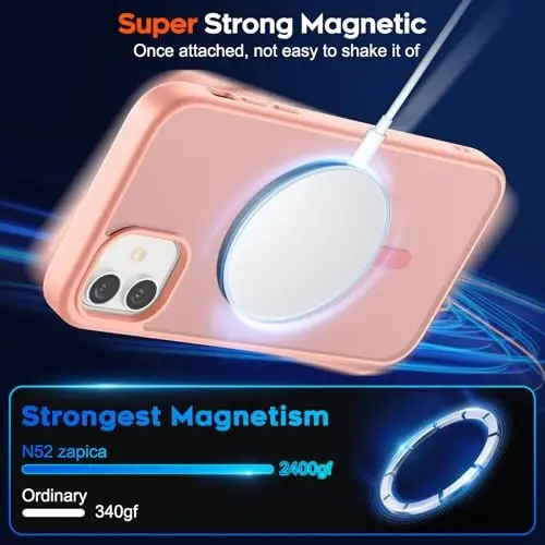 zapica Magnetic for iPhone 12 Case & iPhone 12 Pro Case, Light Pink | Compatible with MagSafe, Military Grade Drop Protection, Translucent Matte Anti-Scratch Phone Cover - 3
