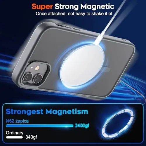 zapica iPhone 12 ve iPhone 12 Pro Kılıfı için Manyetik, [MagSafe ile Uyumlu] [Askeri Sınıf Düşme Koruması] Yarı Saydam Mat Darbeye Dayanıklı Çizilmez Telefon Kapağı, Koyu Gri - 3