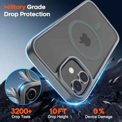 zapica iPhone 12 ve iPhone 12 Pro Kılıfı için Manyetik, [MagSafe ile Uyumlu] [Askeri Sınıf Düşme Koruması] Yarı Saydam Mat Darbeye Dayanıklı Çizilmez Telefon Kapağı, Koyu Gri - 5