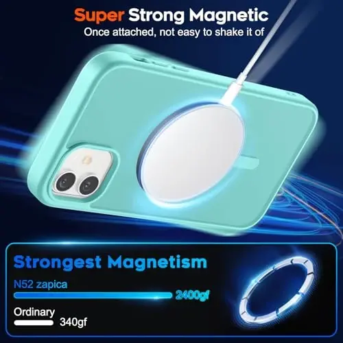 zapica Magnetic for iPhone 12 Case & iPhone 12 Pro Case, [Compatible with MagSafe] [Military Grade Drop Protection] Translucent Matte Shockproof Anti-Scratch Phone Cover, Blue Green - 3
