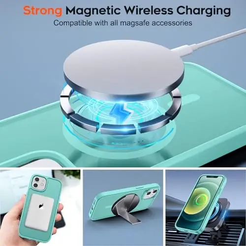 zapica Magnetic for iPhone 12 Case & iPhone 12 Pro Case, [Compatible with MagSafe] [Military Grade Drop Protection] Translucent Matte Shockproof Anti-Scratch Phone Cover, Blue Green - 4