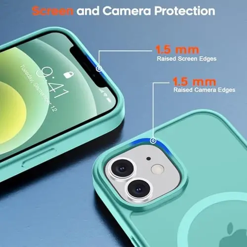 zapica Magnetic for iPhone 12 Case & iPhone 12 Pro Case, [Compatible with MagSafe] [Military Grade Drop Protection] Translucent Matte Shockproof Anti-Scratch Phone Cover, Blue Green - 6