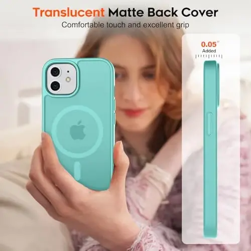 zapica Magnetic for iPhone 12 Case & iPhone 12 Pro Case, [Compatible with MagSafe] [Military Grade Drop Protection] Translucent Matte Shockproof Anti-Scratch Phone Cover, Blue Green - 7