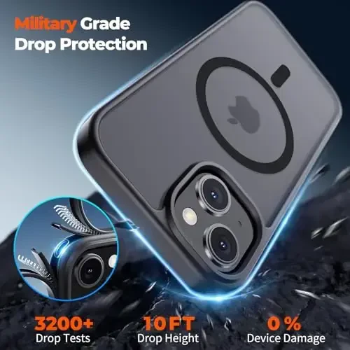 zapica iPhone 13 g‘ilofi va iPhone 14 g‘ilofi uchun magnitli, [MagSafe bilan mos] [Harbiy darajadagi tushishdan himoya] Shaffof matli zarbga chidamli tirnalishga qarshi telefon qopqog‘i, qora - 6