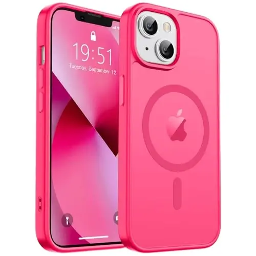 zapica Magnetic for iPhone 13 Case & iPhone 14 Case, [Compatible with MagSafe] [Military Grade Drop Protection] Translucent Matte Shockproof Anti-Scratch Phone Cover, Hot Pink - 1