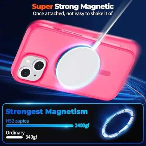zapica Magnetic for iPhone 13 Case & iPhone 14 Case, [Compatible with MagSafe] [Military Grade Drop Protection] Translucent Matte Shockproof Anti-Scratch Phone Cover, Hot Pink - 3