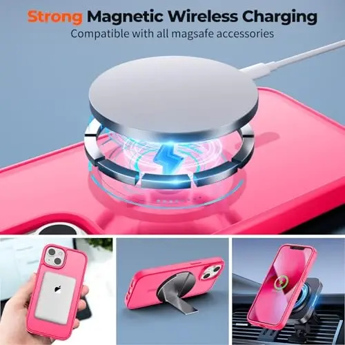 zapica Magnetic for iPhone 13 Case & iPhone 14 Case, [Compatible with MagSafe] [Military Grade Drop Protection] Translucent Matte Shockproof Anti-Scratch Phone Cover, Hot Pink - 4
