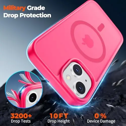 zapica Magnetic for iPhone 13 Case & iPhone 14 Case, [Compatible with MagSafe] [Military Grade Drop Protection] Translucent Matte Shockproof Anti-Scratch Phone Cover, Hot Pink - 5