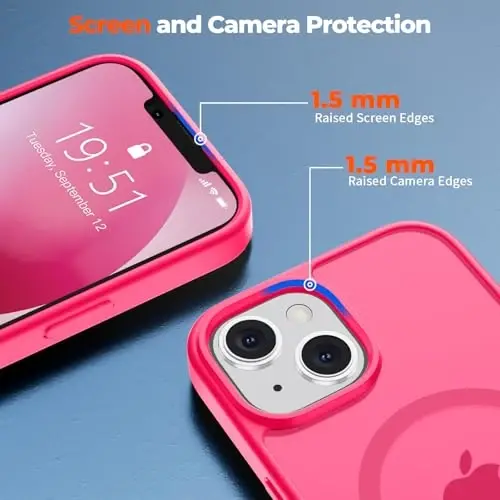 zapica Magnetic for iPhone 13 Case & iPhone 14 Case, [Compatible with MagSafe] [Military Grade Drop Protection] Translucent Matte Shockproof Anti-Scratch Phone Cover, Hot Pink - 6