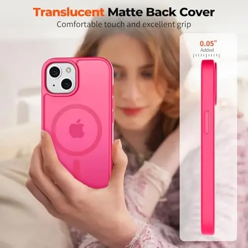 zapica Magnetic for iPhone 13 Case & iPhone 14 Case, [Compatible with MagSafe] [Military Grade Drop Protection] Translucent Matte Shockproof Anti-Scratch Phone Cover, Hot Pink - 7
