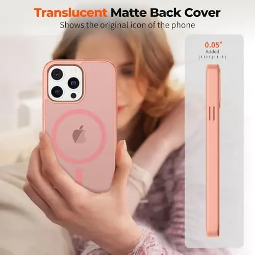 zapica Magnetic for iPhone 13 Pro Case, [Compatible with MagSafe] [Military Grade Drop Protection] Translucent Matte Shockproof Anti-Scratch Phone Case, Light Pink - 1