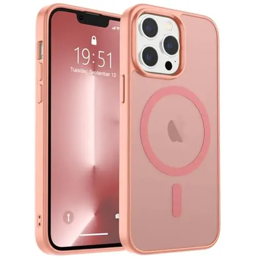 zapica Magnetic for iPhone 13 Pro Case, [Compatible with MagSafe] [Military Grade Drop Protection] Translucent Matte Shockproof Anti-Scratch Phone Case, Light Pink - 2