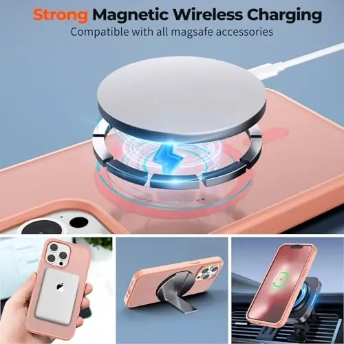 zapica Magnetic for iPhone 13 Pro Case, [Compatible with MagSafe] [Military Grade Drop Protection] Translucent Matte Shockproof Anti-Scratch Phone Case, Light Pink - 4